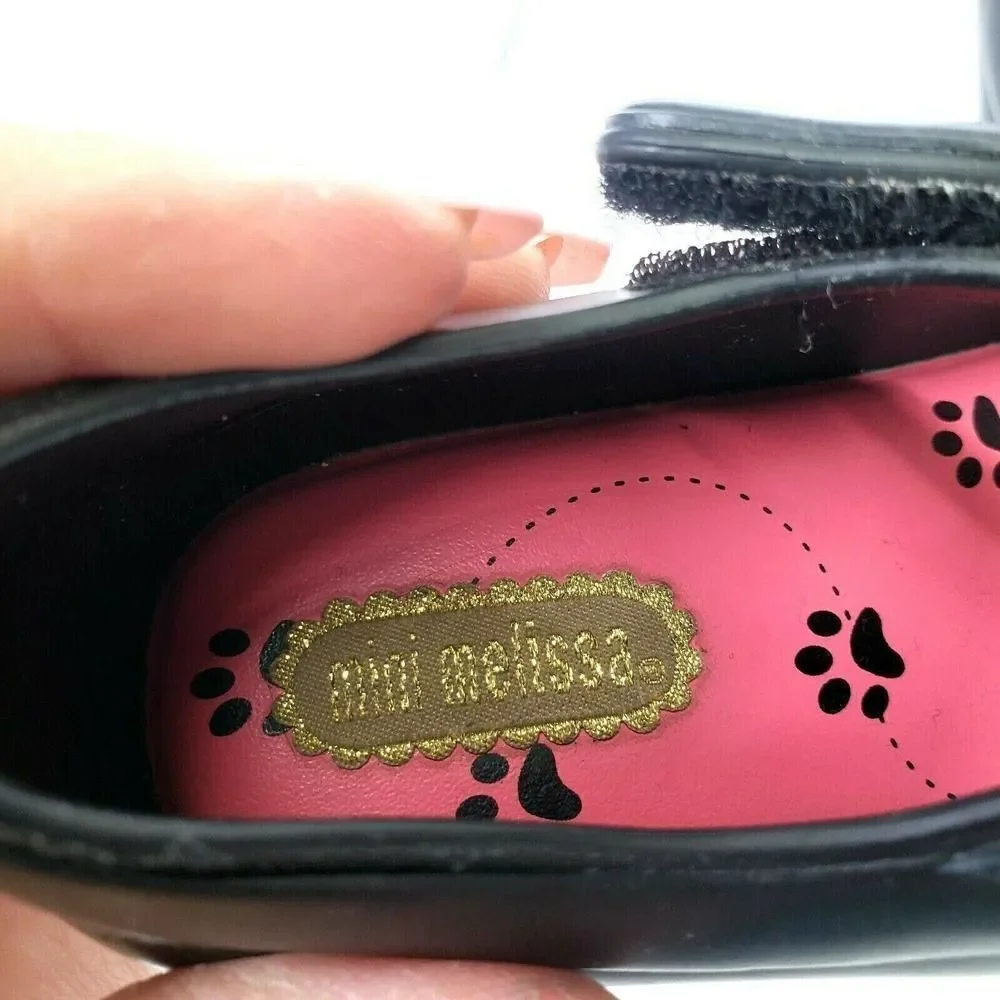 Mini Melissa girls size 7 black‎ cat ultragirl mary jane peep toe hook and loop